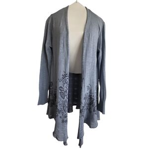 Christina Waterfall Front Cardigan Womens M Sky Blue With Flower Print